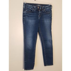 Women's Silver Jeans Co., Suki Skinny Crop W24/L25, Dark Blue
